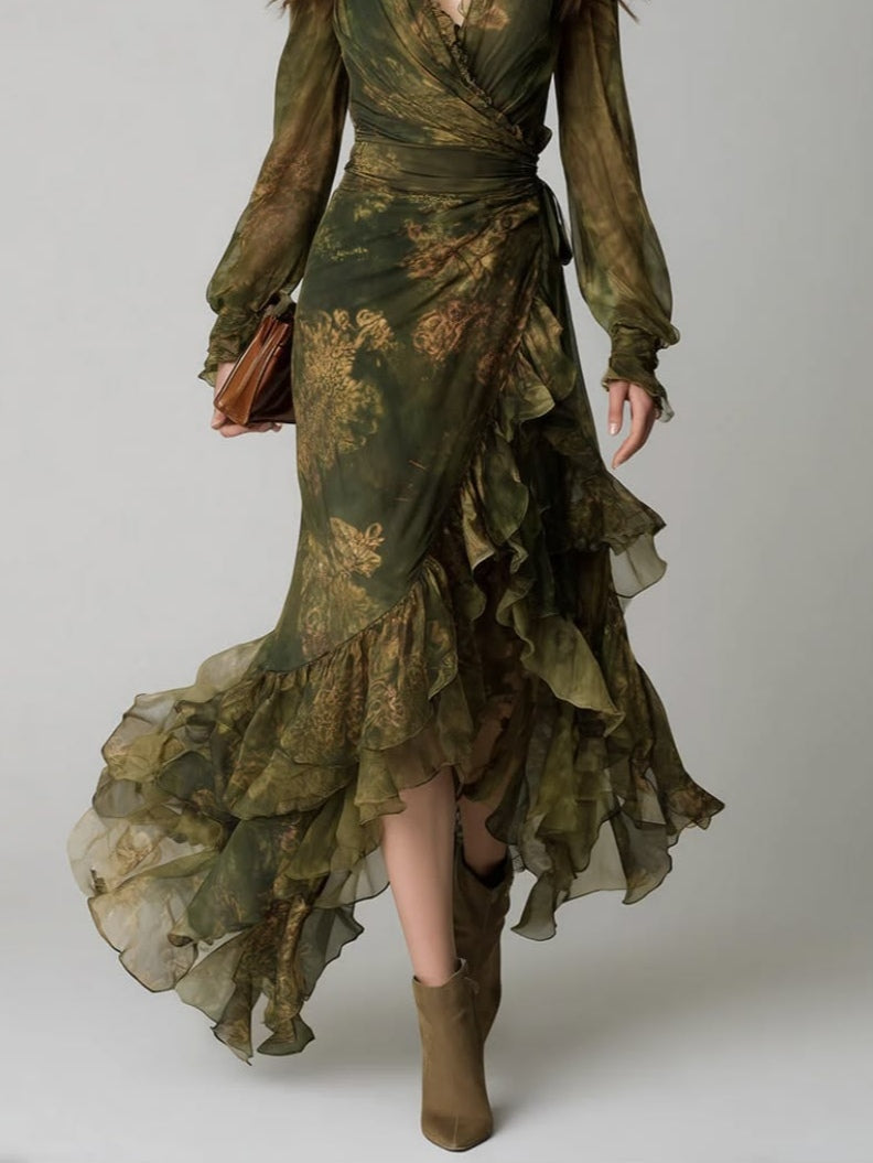 Tatiana™ | Floral Print Irregular Layered Ruffle Maxi Dress