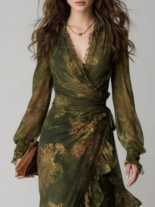 Tatiana™ | Floral Print Irregular Layered Ruffle Maxi Dress