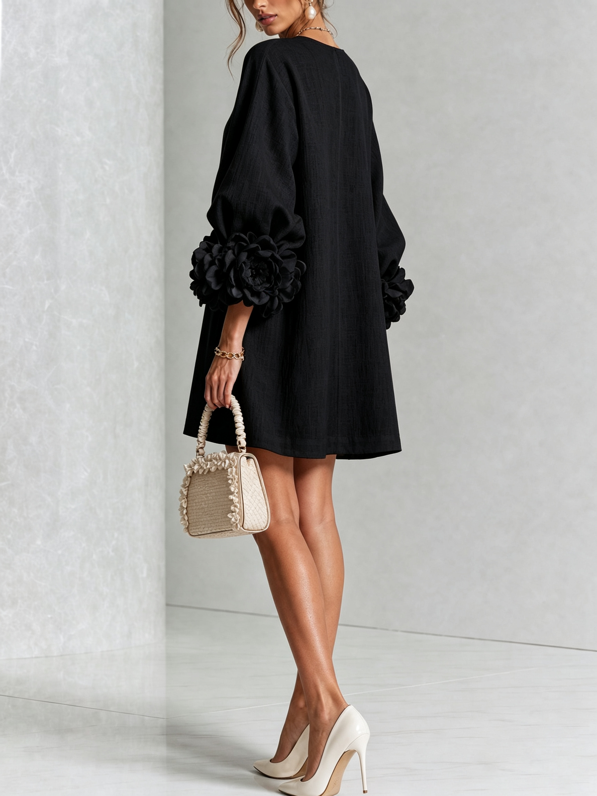 Clementine | Rosette-Cuff Button Shift Dress