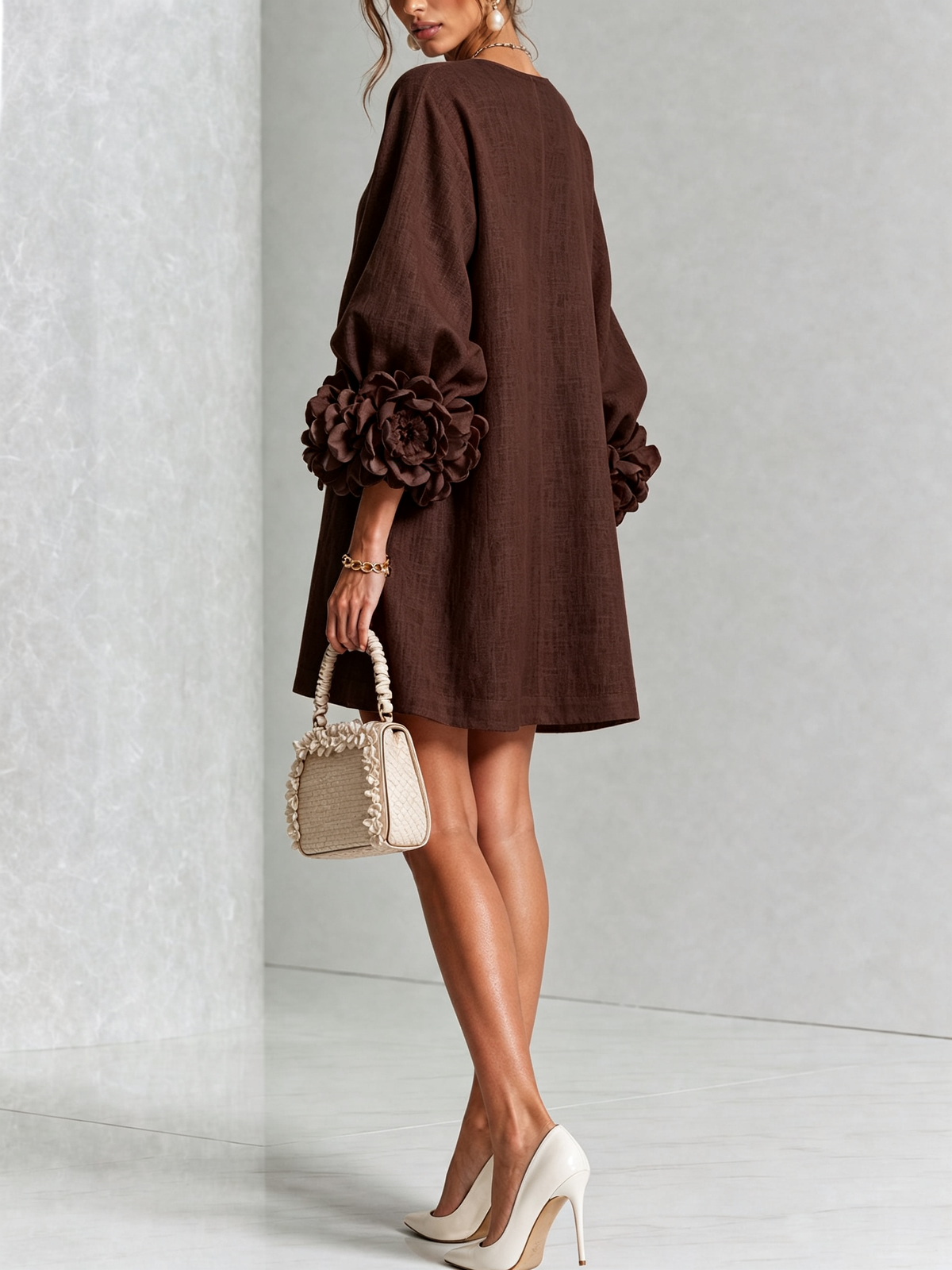 Clementine | Rosette-Cuff Button Shift Dress