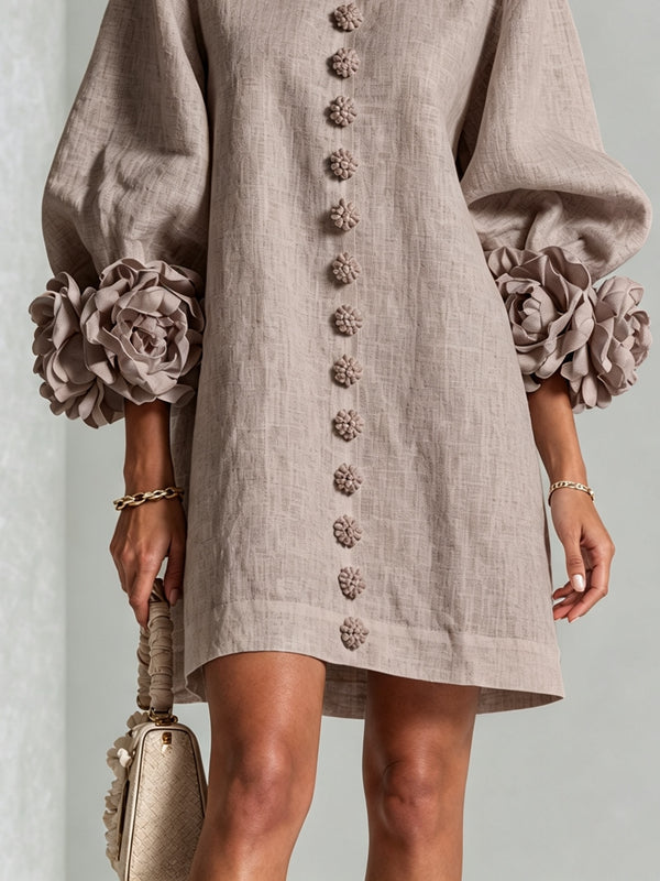 Clementine | Rosette-Cuff Button Shift Dress