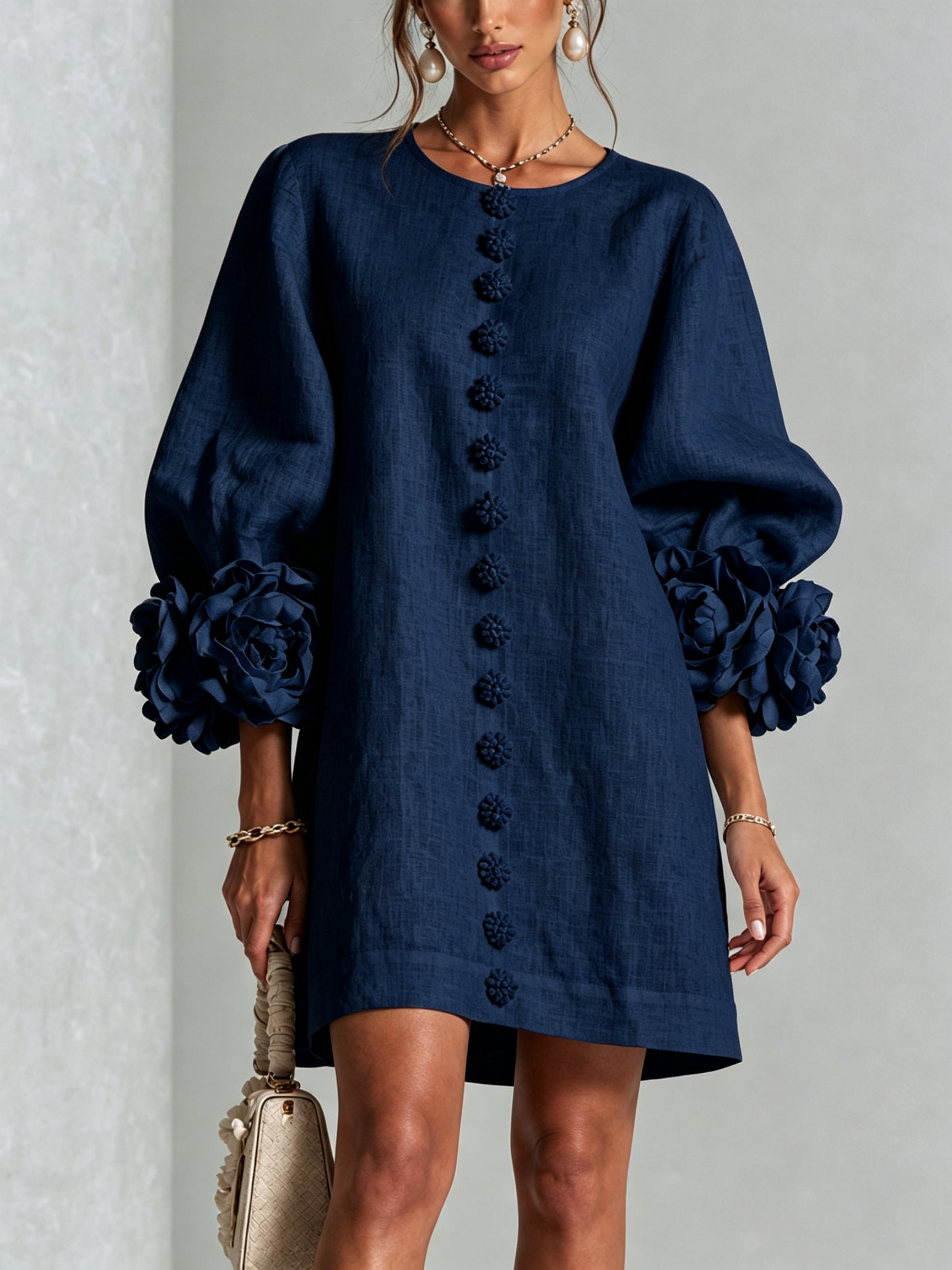 Florence™ | Floral Button-Down Mini Dress with Rose Knot Cuffs
