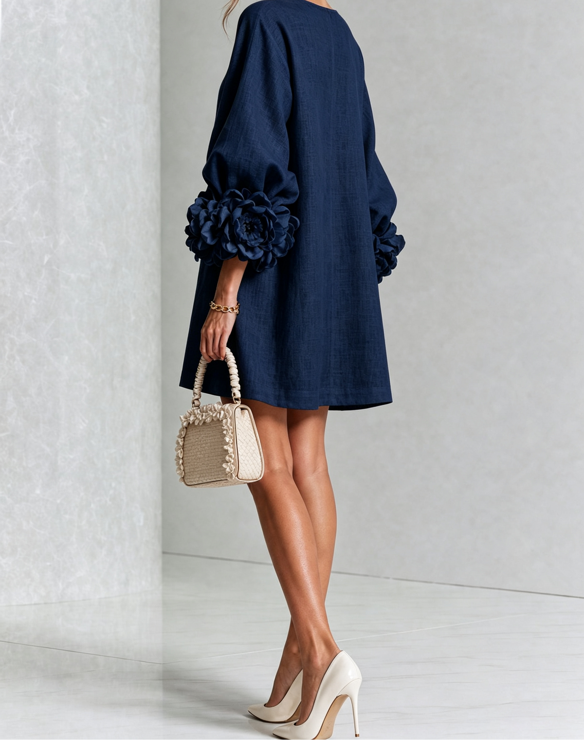 Clementine | Rosette-Cuff Button Shift Dress