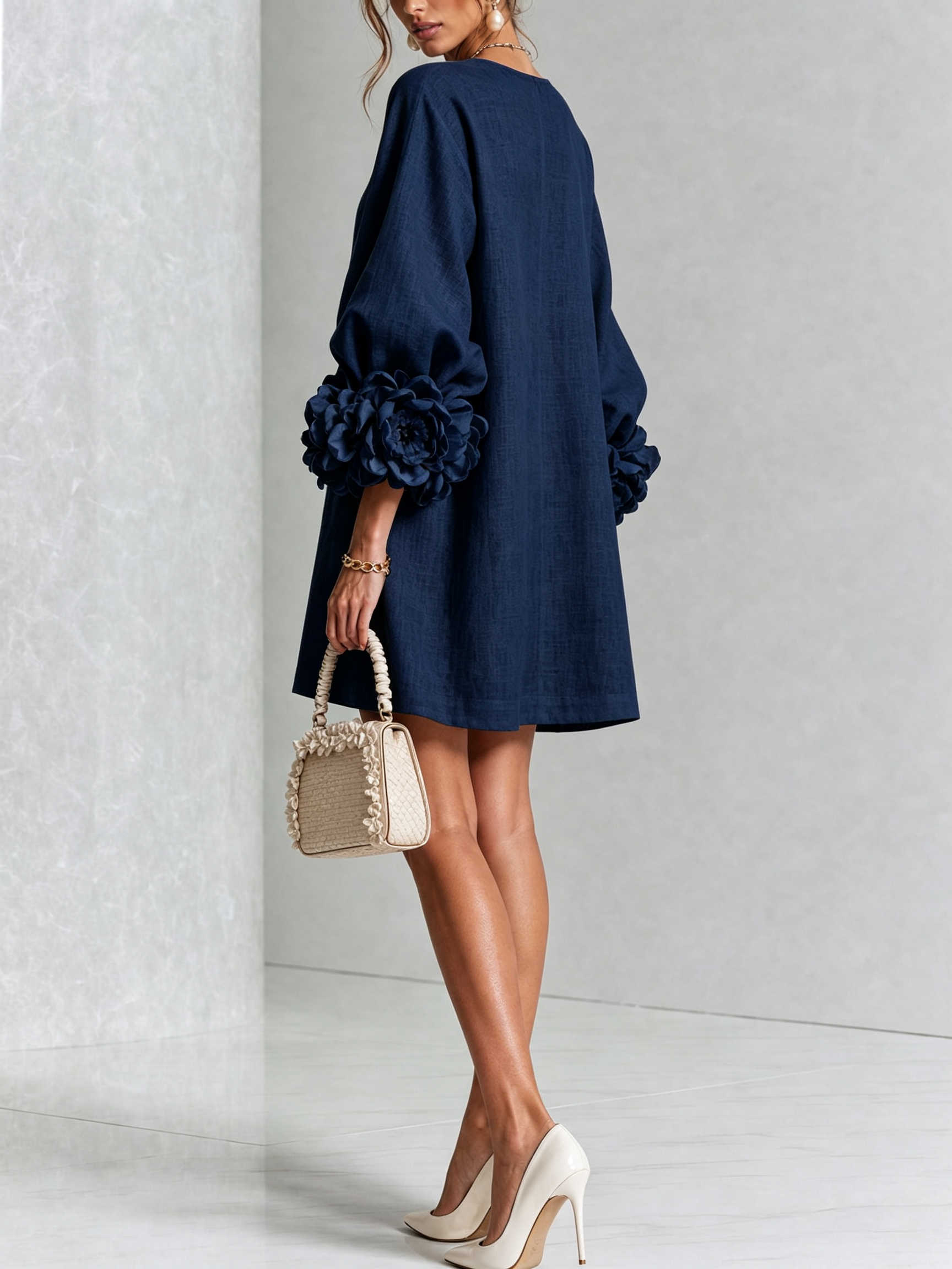 Florence™ | Floral Button-Down Mini Dress with Rose Knot Cuffs