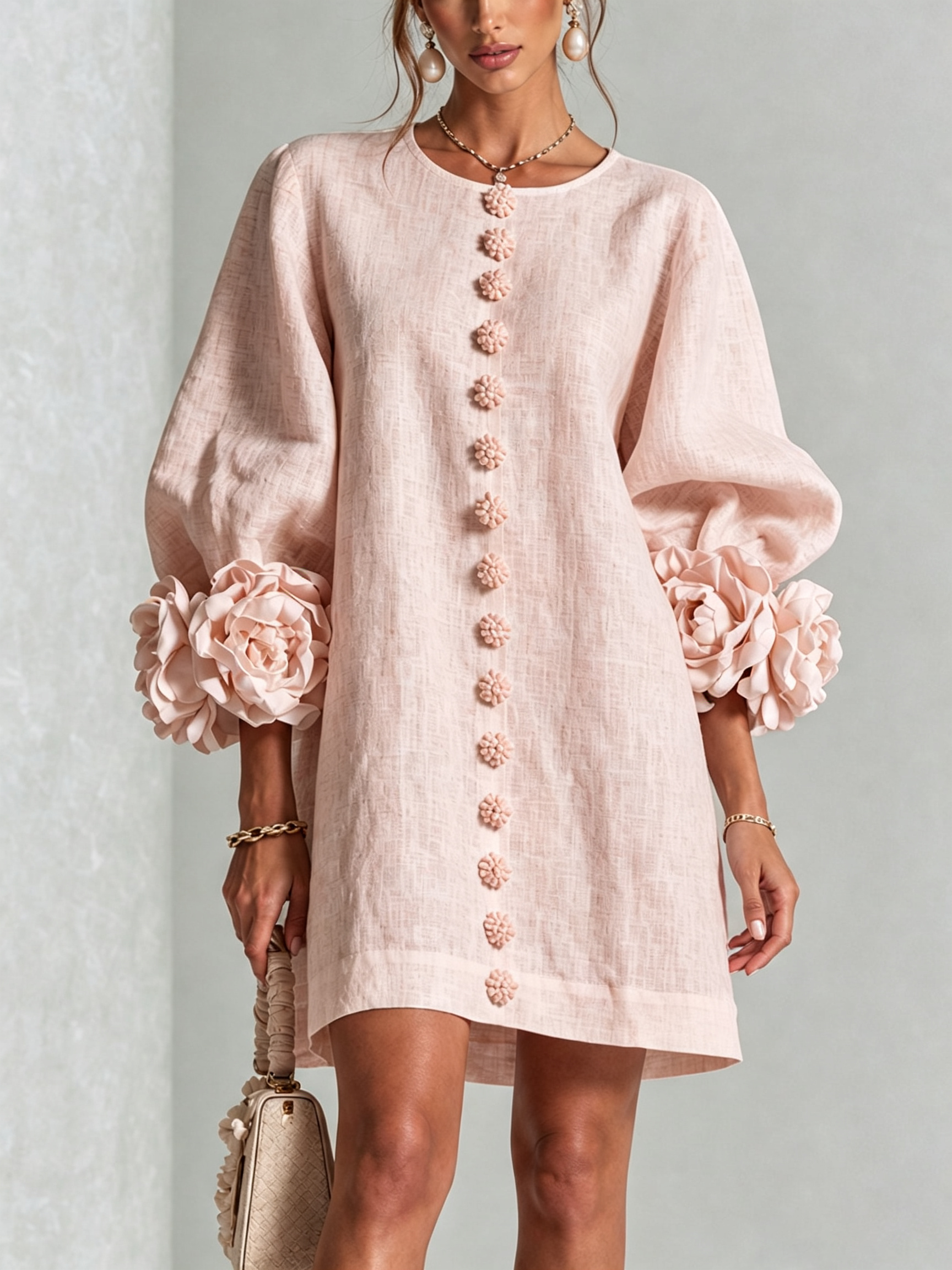 Florence™ | Floral Button-Down Mini Dress with Rose Knot Cuffs