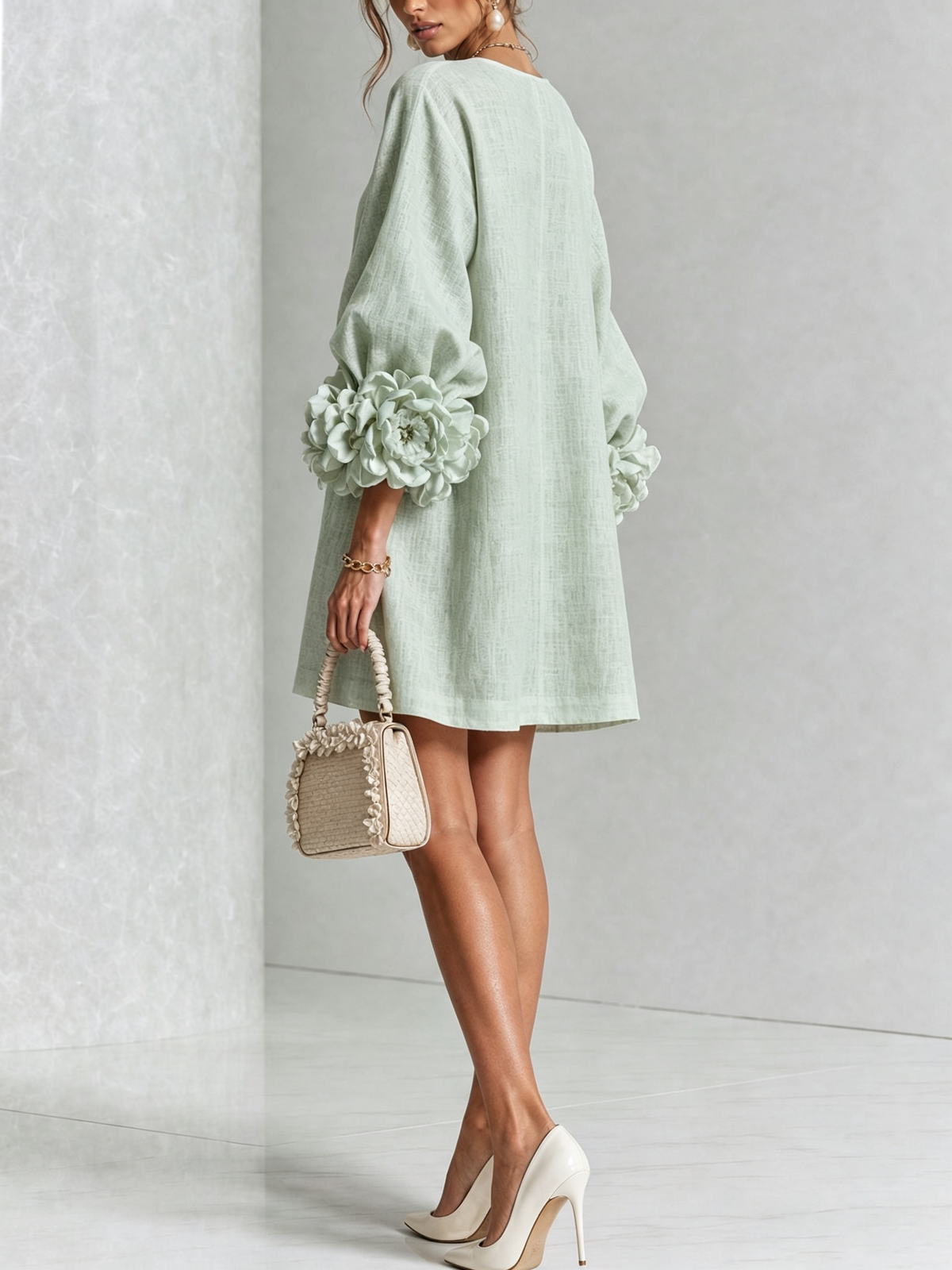Clementine | Rosette-Cuff Button Shift Dress
