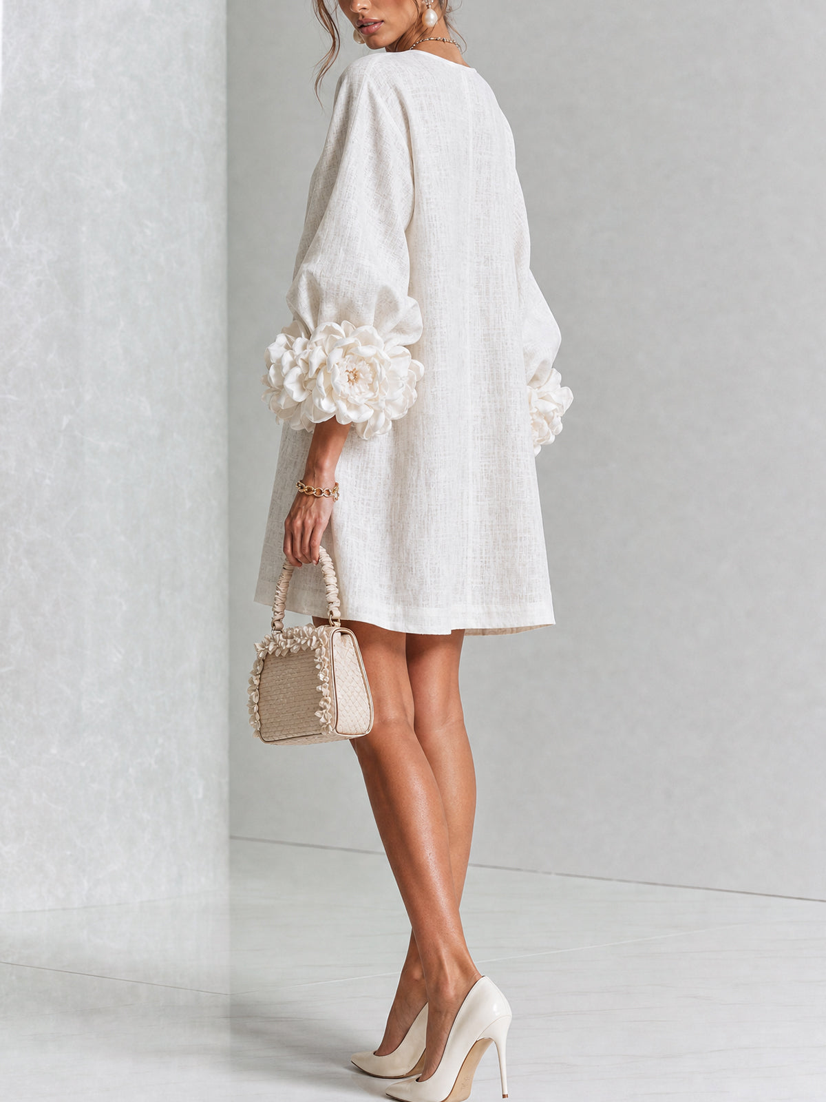Florence™ | Floral Button-Down Mini Dress with Rose Knot Cuffs