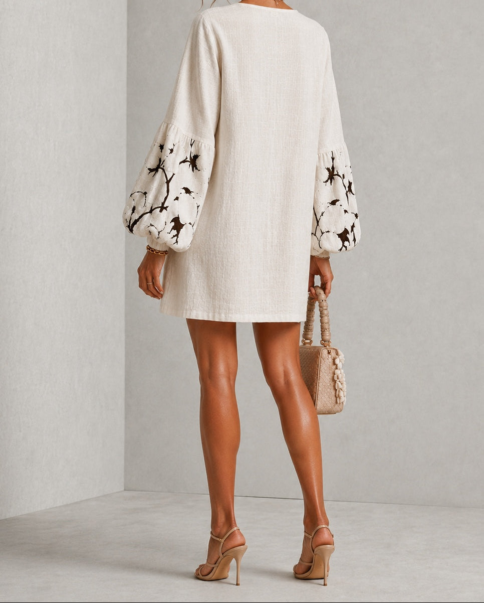 Marguerite | V-Neck Lantern-Sleeve Floral Print Dress