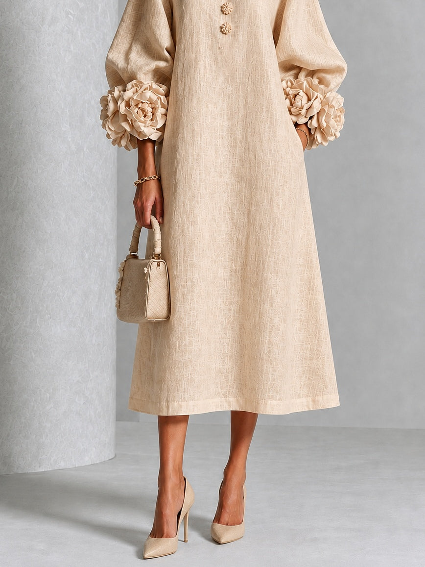 Bianca™ | Floral Cuff Button-Front Midi Dress