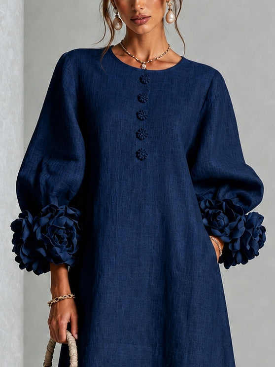 Nolaine™ | Floral-Cuff Midi Dress