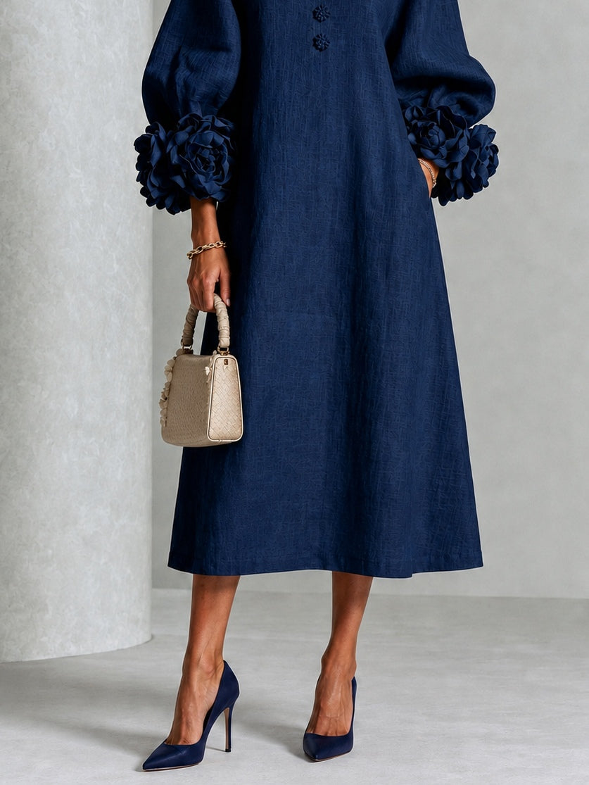 Nolaine™ | Floral-Cuff Midi Dress