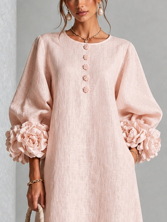 Lourença™ | Floral Cuff Button-Front Midi Dress