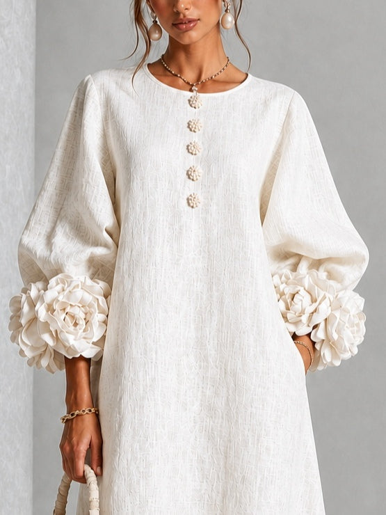 Avonrose™ | Floral Cuff Button-Front Midi Dress