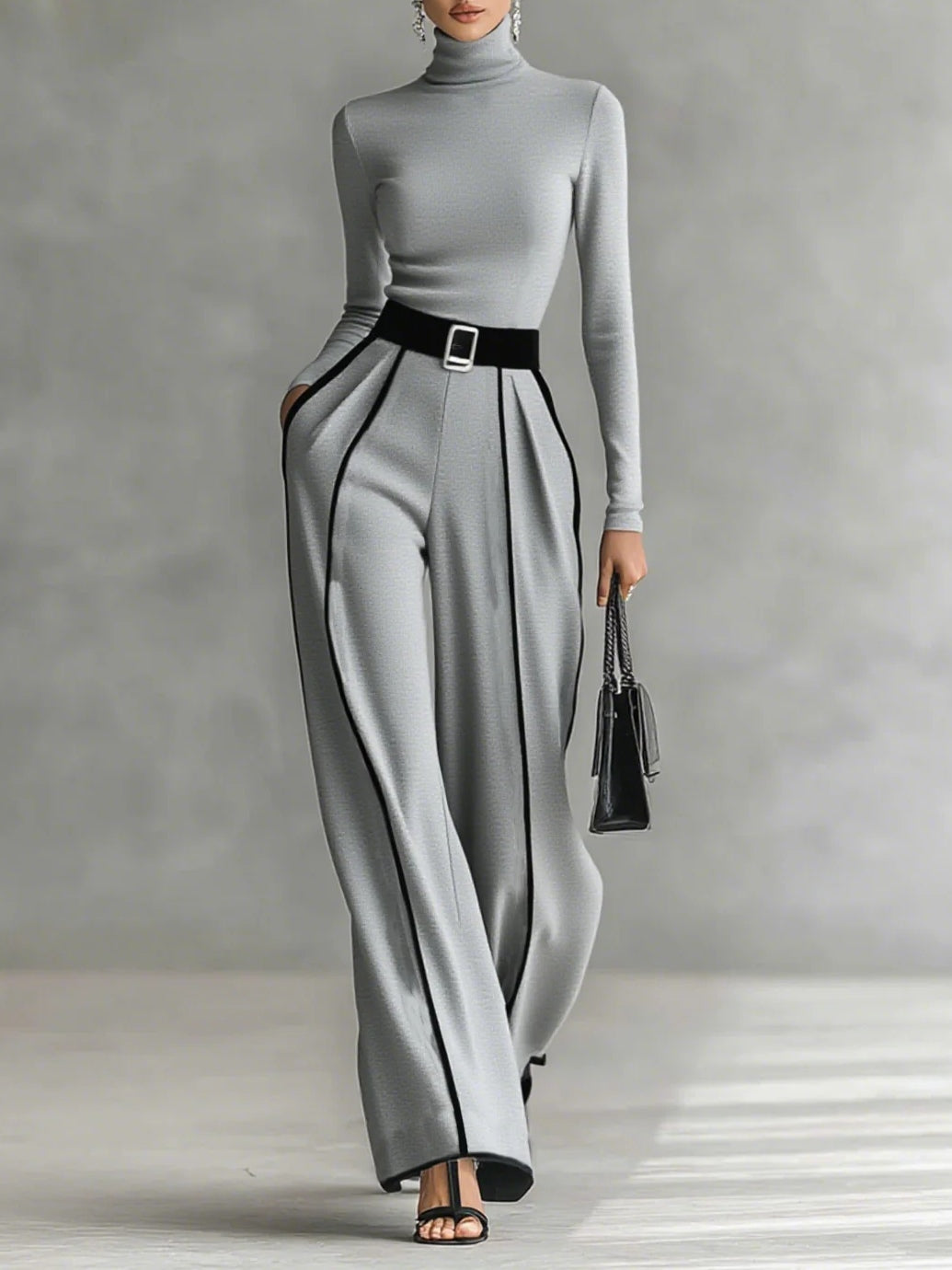 Delvina™ | Wide Leg Jumpsuit with Contrast Piping and Belt