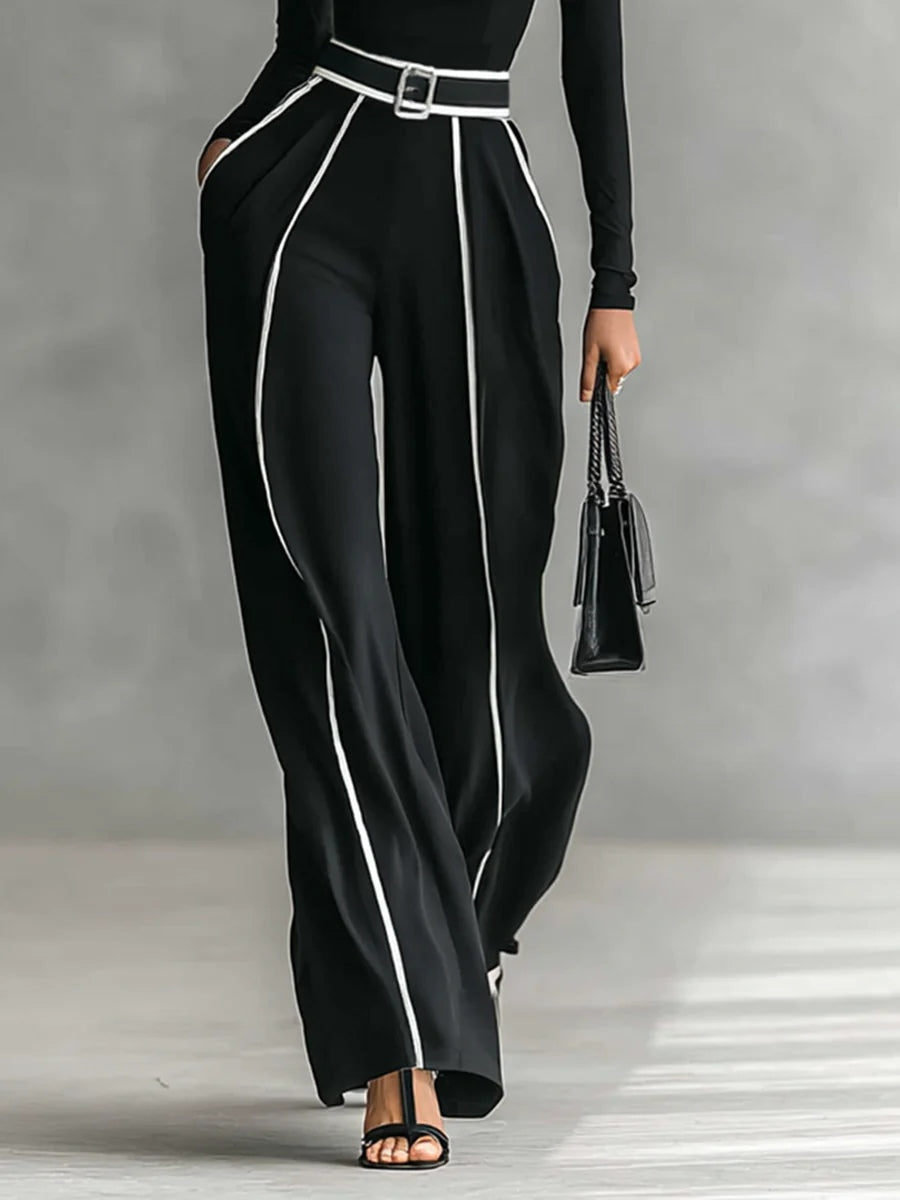 Delvina™ | Wide Leg Jumpsuit with Contrast Piping and Belt