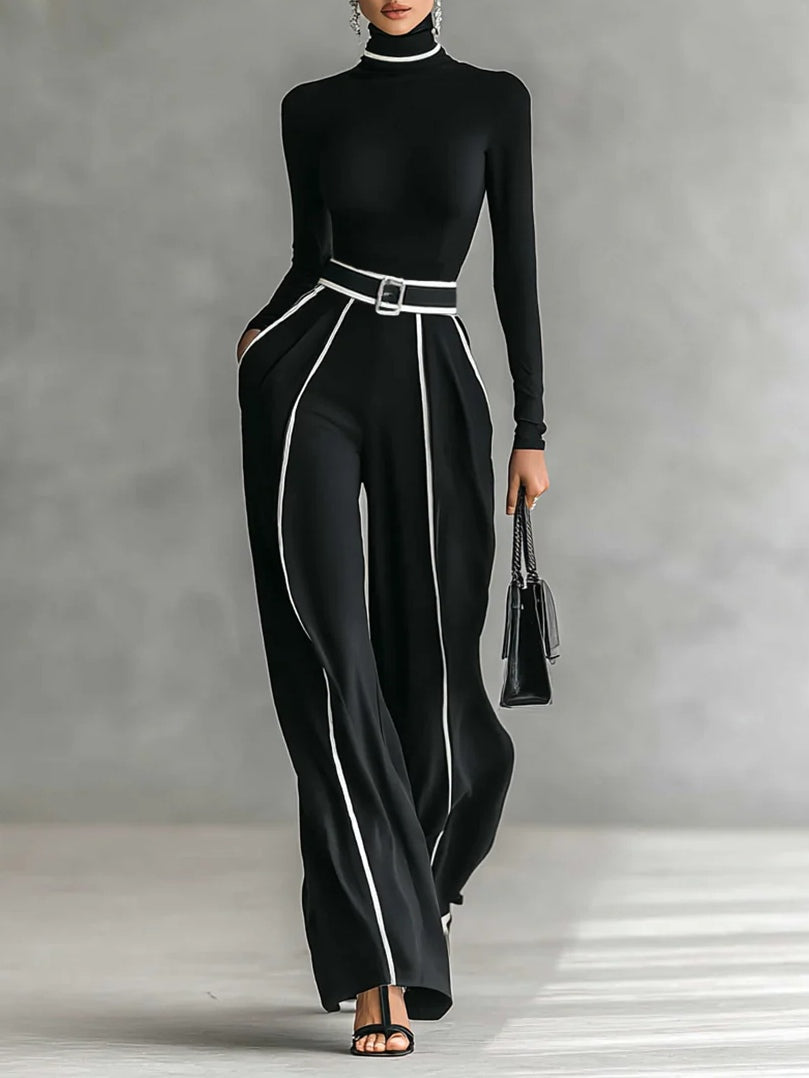 Delvina™ | Wide Leg Jumpsuit with Contrast Piping and Belt