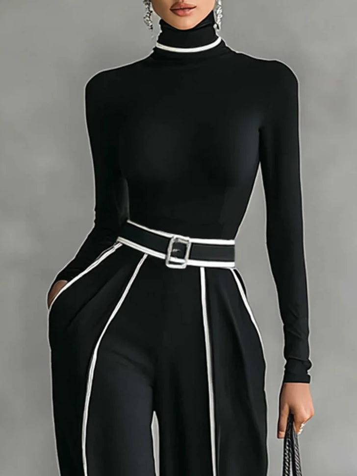 Delvina™ | Wide Leg Jumpsuit with Contrast Piping and Belt