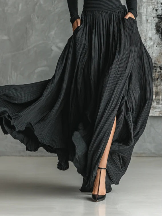 Prudence | Pleated Skirt and Black Turtleneck T-shirt Set