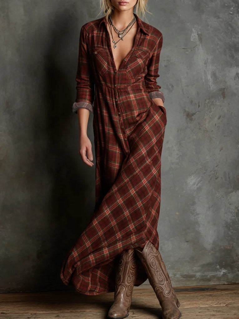 Margaux | Long Shirt Dress with Green Gingham Collar