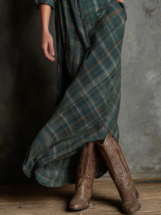 Heloise™ | Plaid Lapel Single-Breasted Shirt Maxi Dress