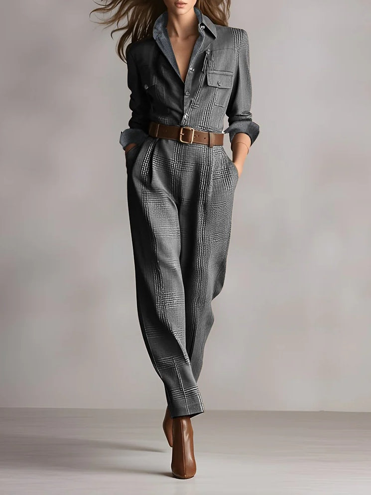 Anna | Elegante Camicetta a Quadri Monocromatica