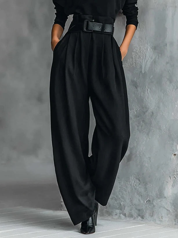 Estelle™ | Turtleneck Long-Sleeve Top & Wide-Leg Pants Two-Piece Set with Belt