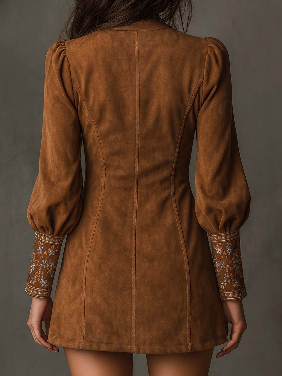Silvana™ | Vintage Embroidered Mini Dress with V-Neck