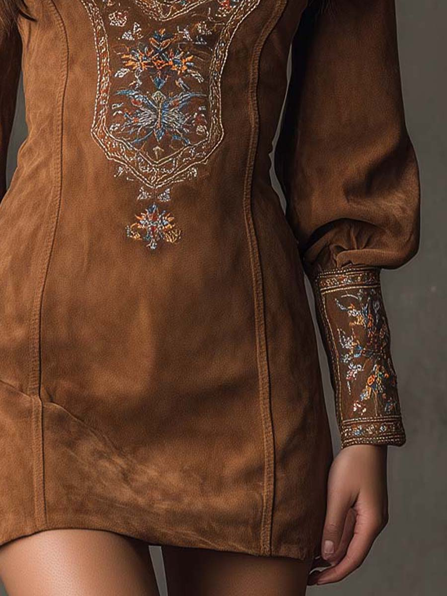 Silvana™ | Vintage Embroidered Mini Dress with V-Neck