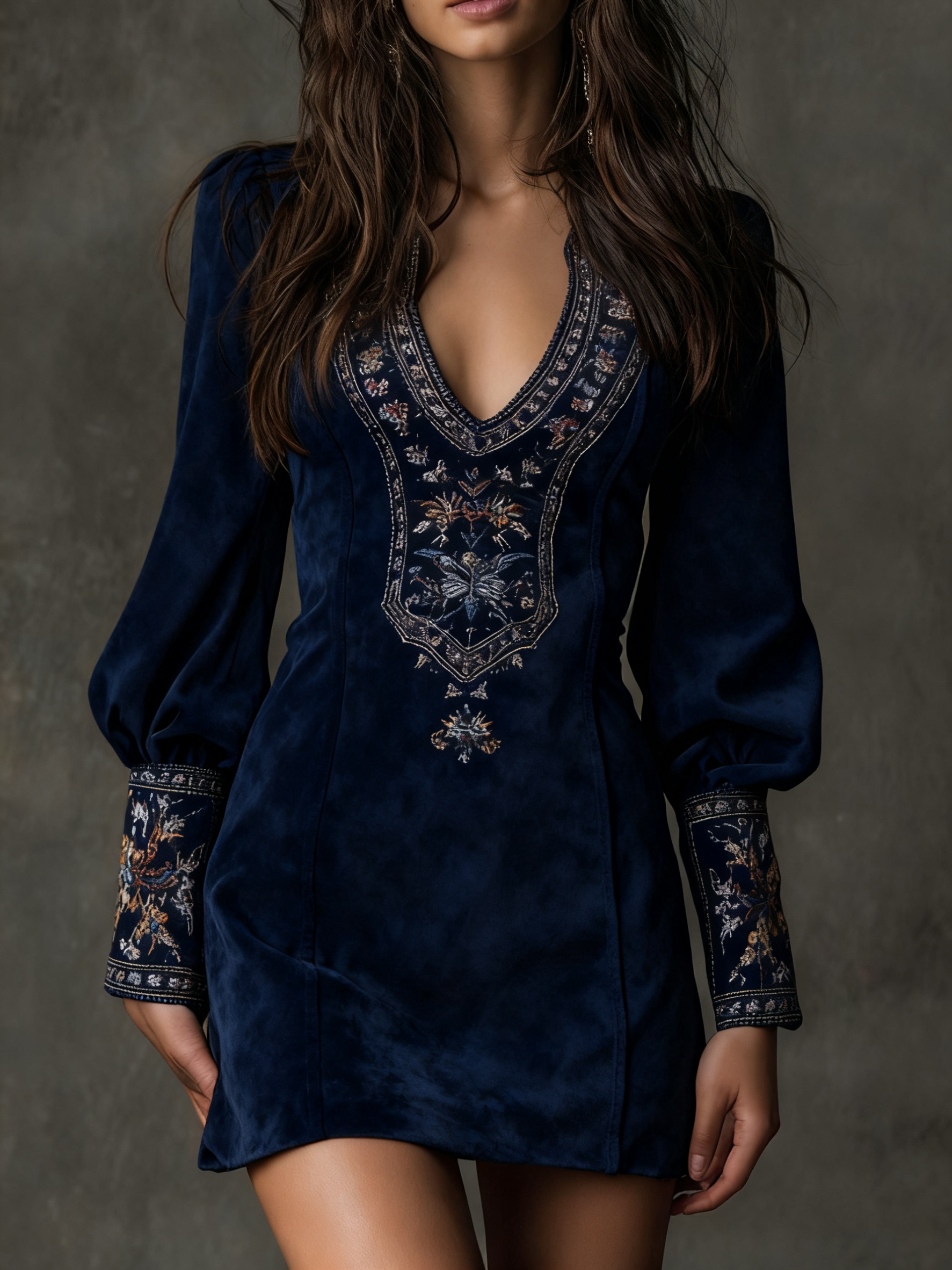 Silvana™ | Vintage Embroidered Mini Dress with V-Neck