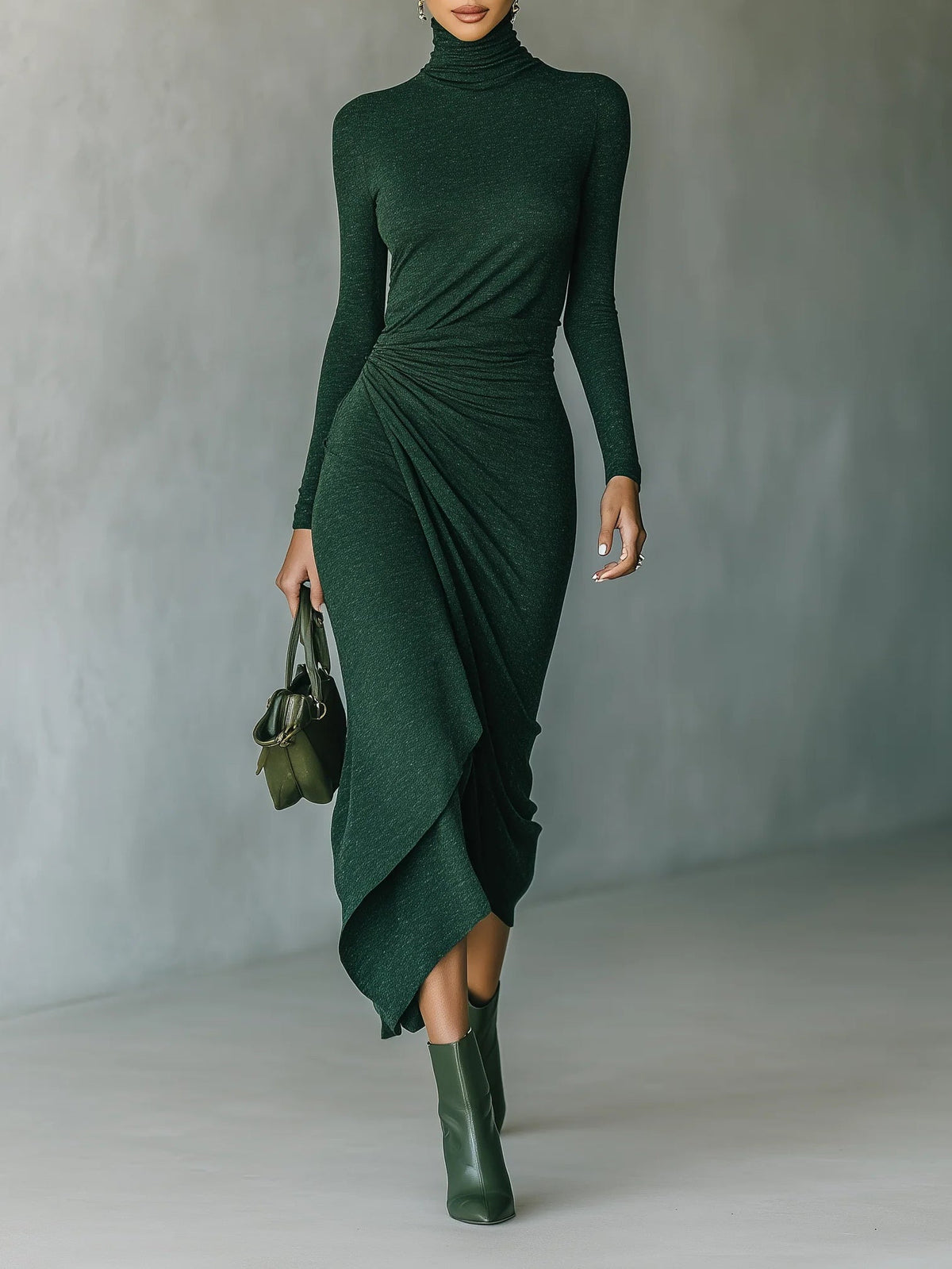 Honoria | Asymmetric Pleated Wrap Midi Dress