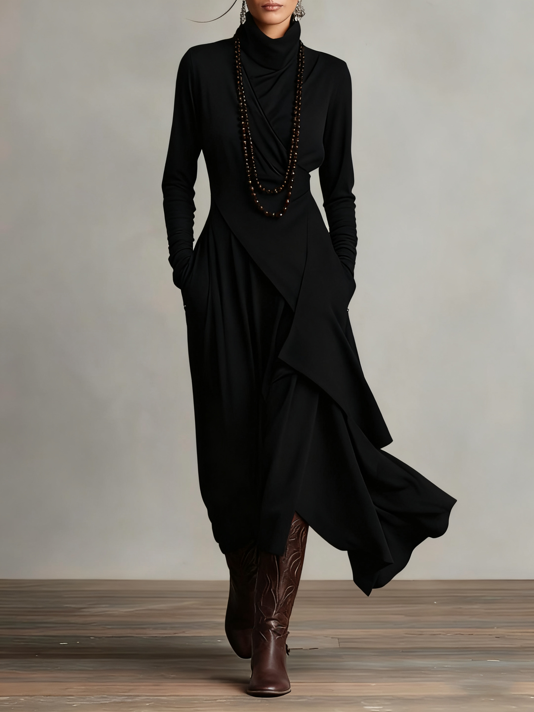 Ivelaine™ | Asymmetrical High-Neck Maxi Dress