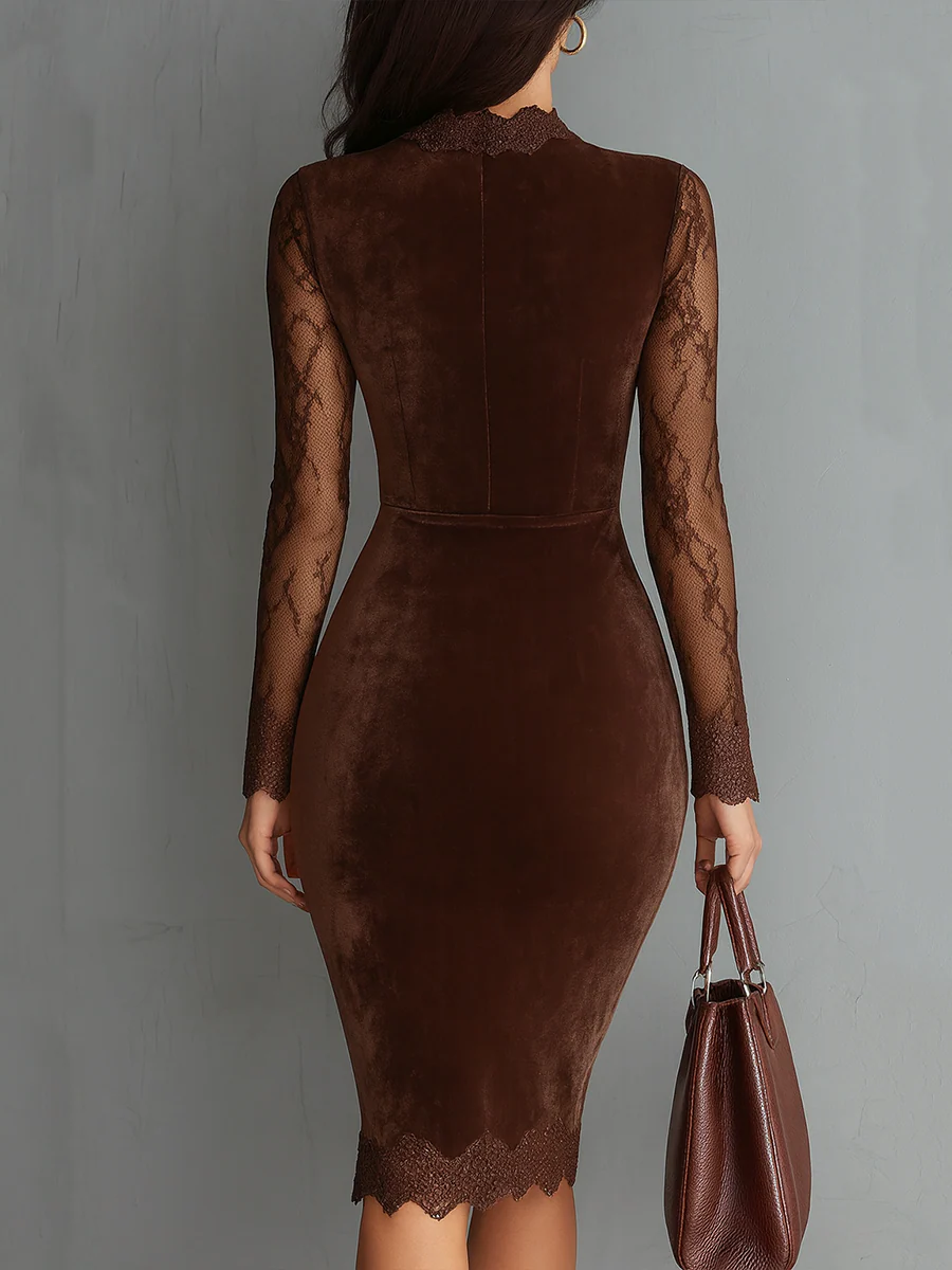 Ivoire™ | Keyhole Lace Sleeve Bodycon Midi Dress