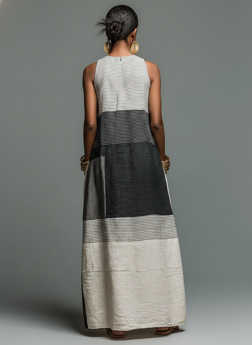 Vashara™ | Color Block Striped Sleeveless Maxi Dress With Pockets