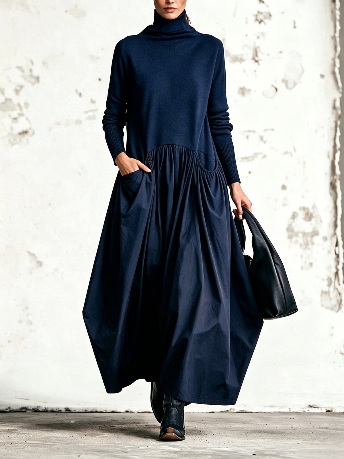 Nanette™ | High Neck Pocket Detail Oversized Maxi Dress