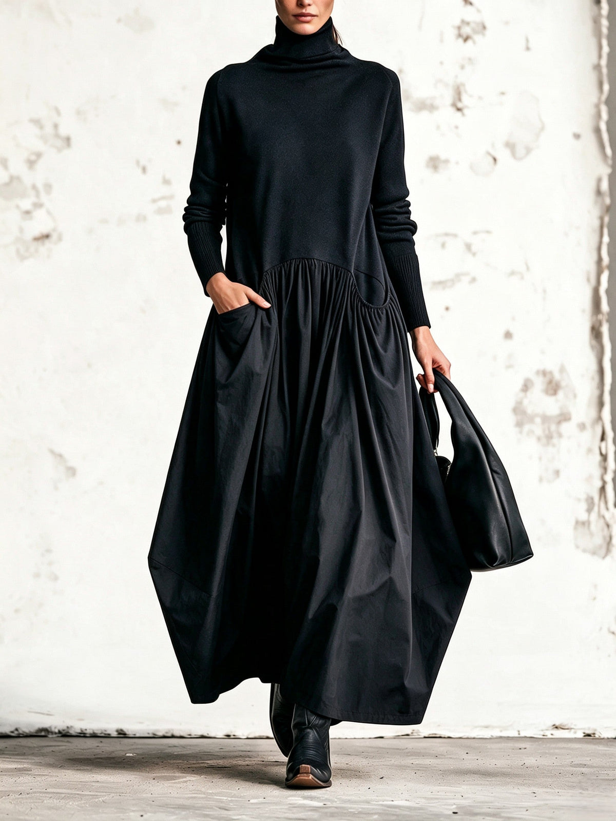 Nanette™ | High Neck Pocket Detail Oversized Maxi Dress