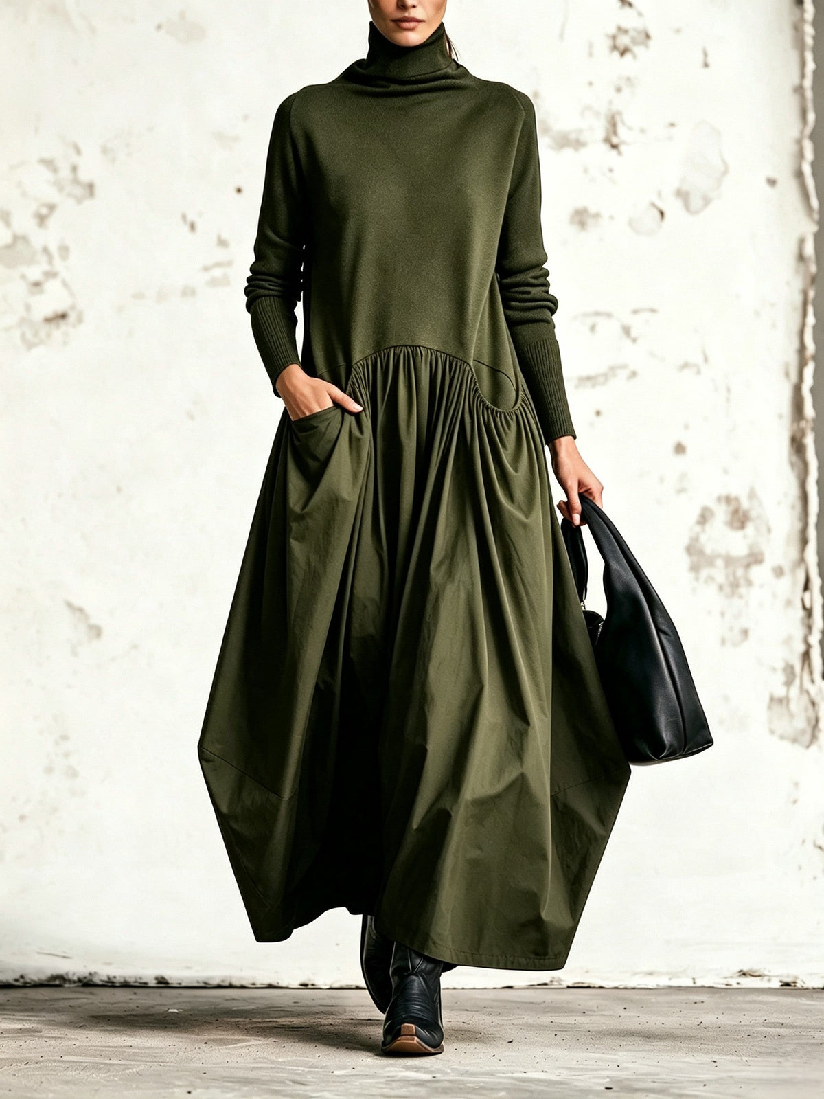 Nanette™ | High Neck Pocket Detail Oversized Maxi Dress