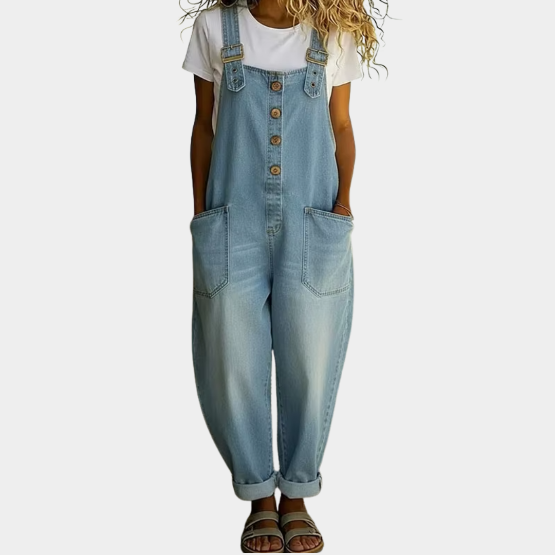 Mara | Vintage Soft Cotton Denim-Look Overalls with Adjustable straps
