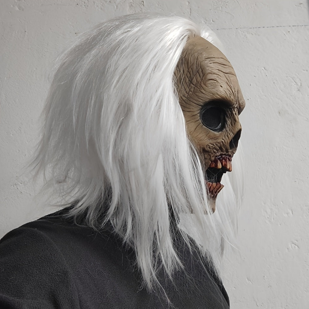 Women's Halloween White-Haired Skull Mask