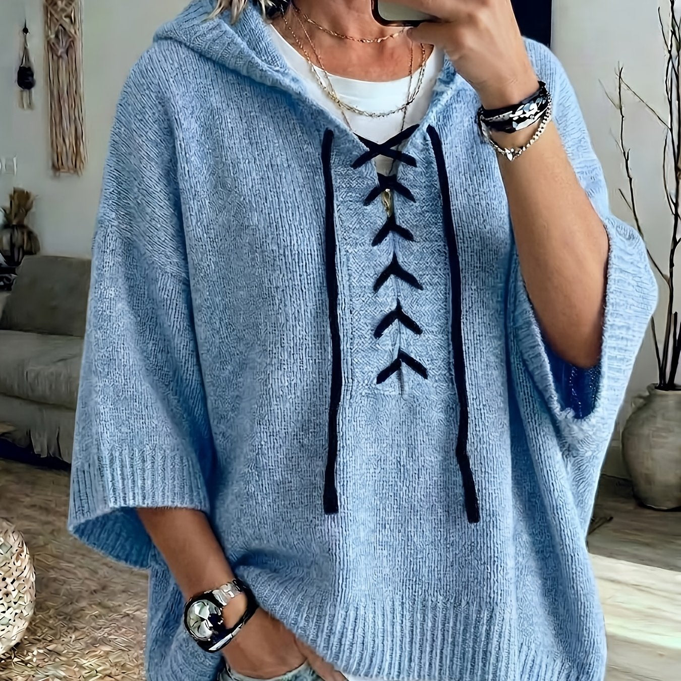 Bexley™ | Lace-Up Batwing Hooded Pullover