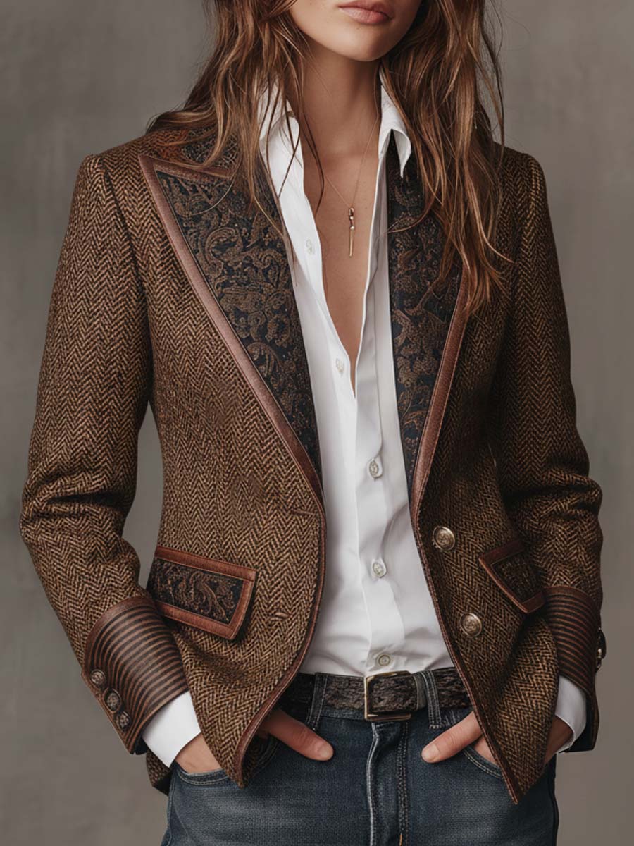 Florentina™ | Herringbone Printed Panel Blazer