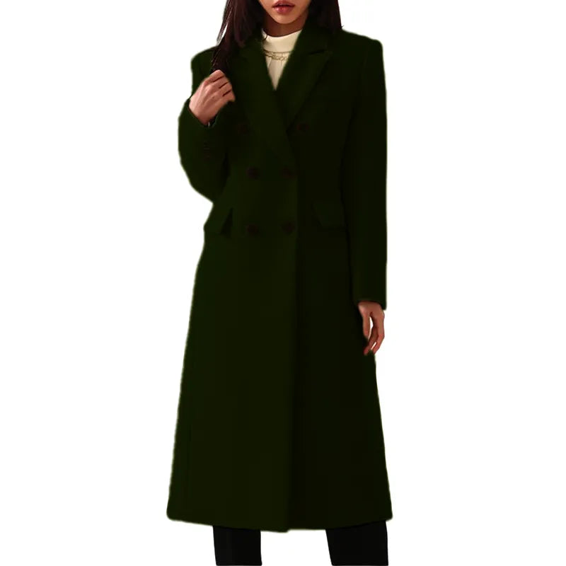 Women’s Long Coat with Lapels and Buttons