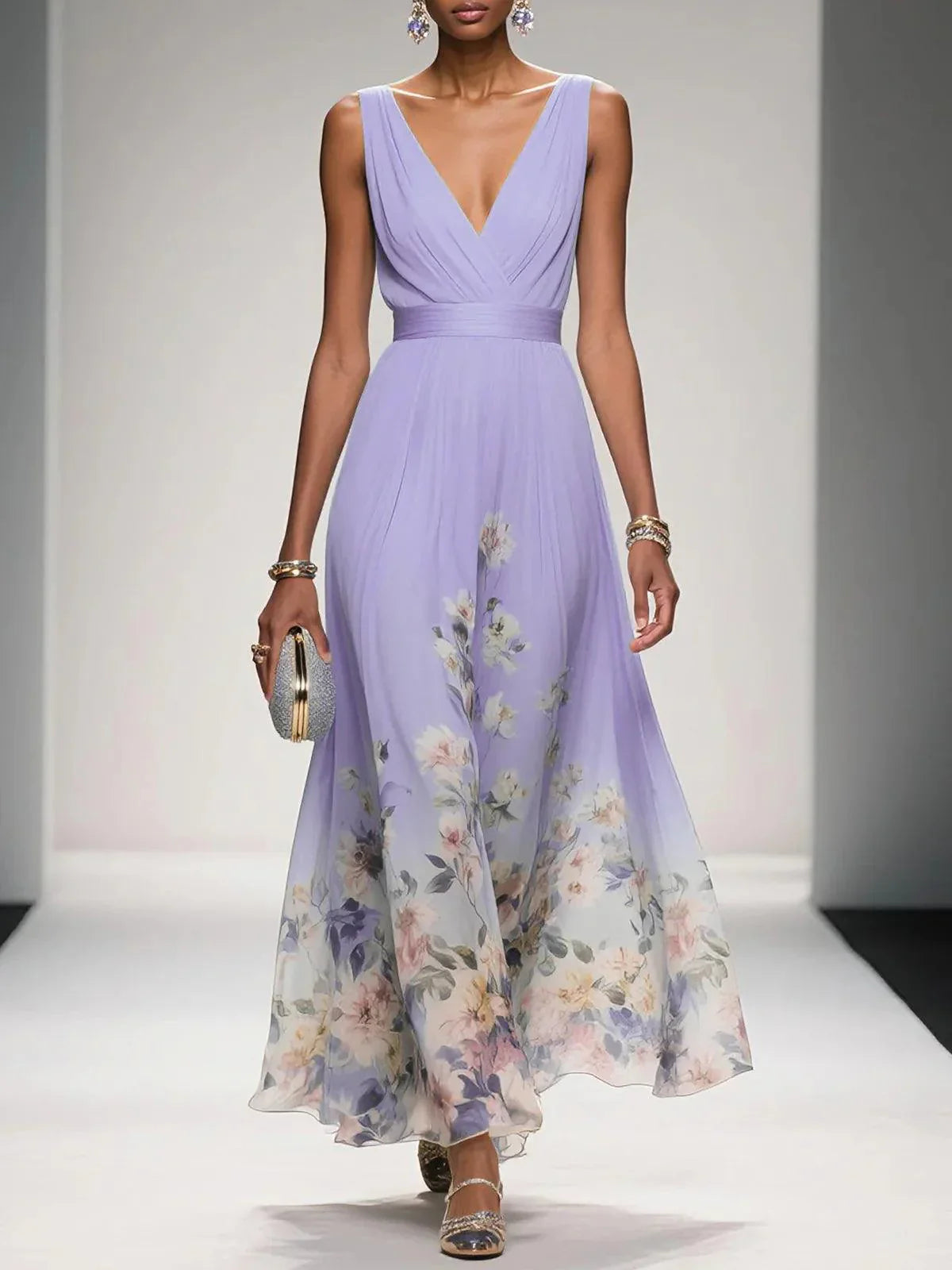 Vivienne™ | Floral V-Neck Maxi Dress