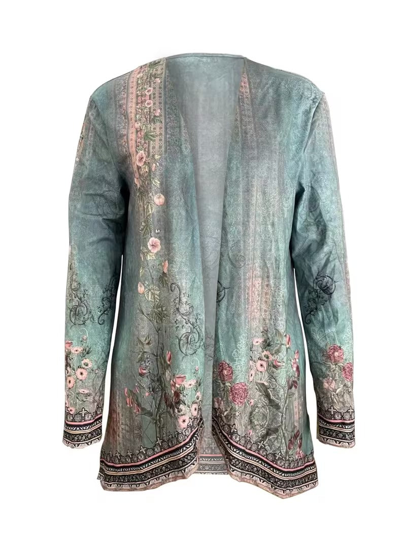 Marisole vintage floral print open front blouse jacket