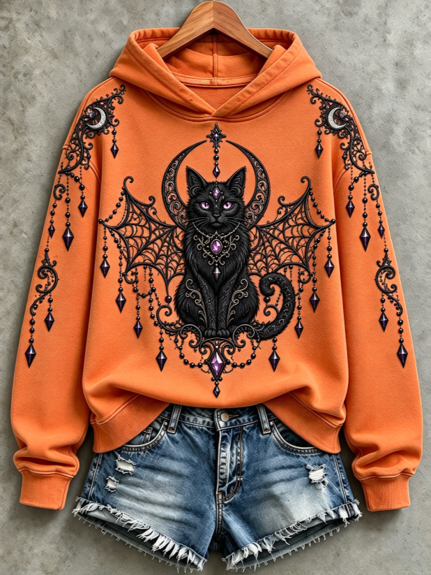 Women's Black Cat Halloween Sweatshirt