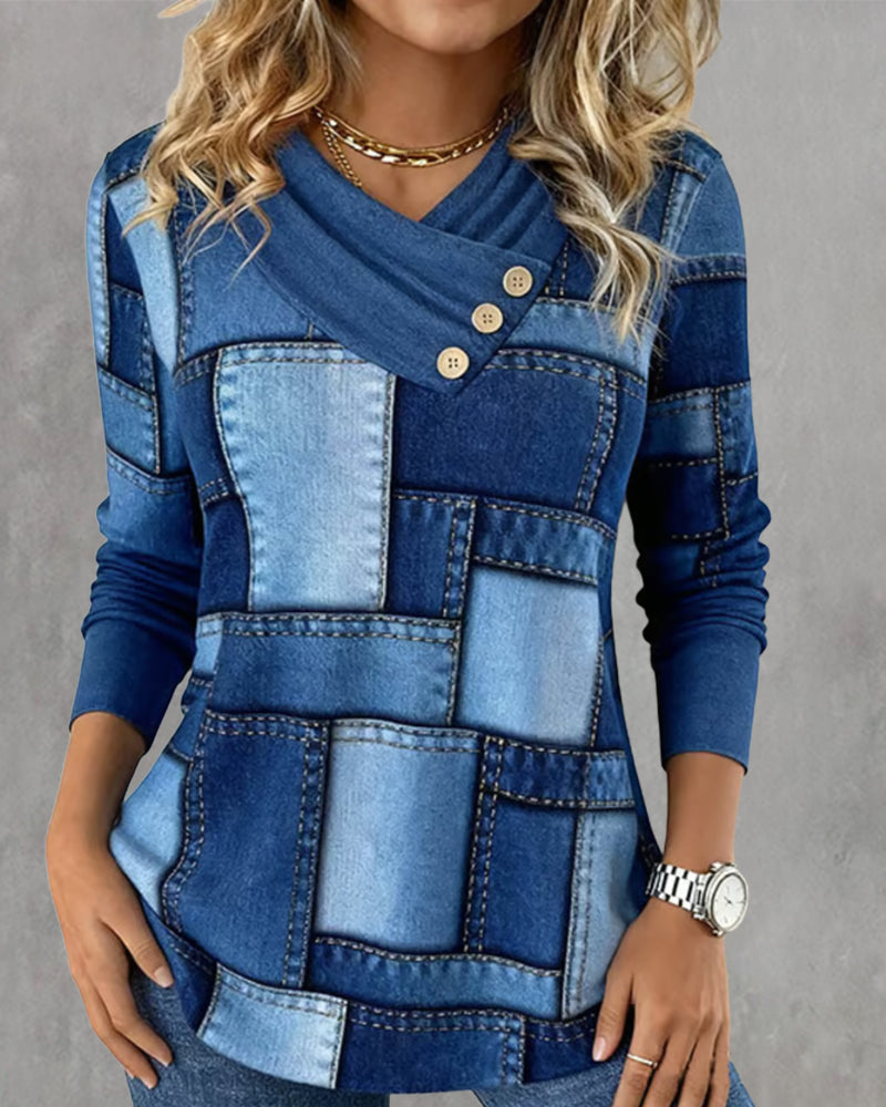 Avora™ | Long Sleeve V-Neck Button-Accent Top