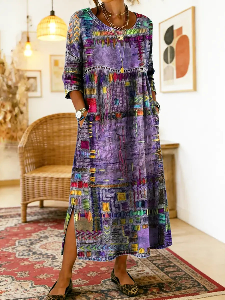 Frondine™ | Patchwork Ethnic Midi Dress