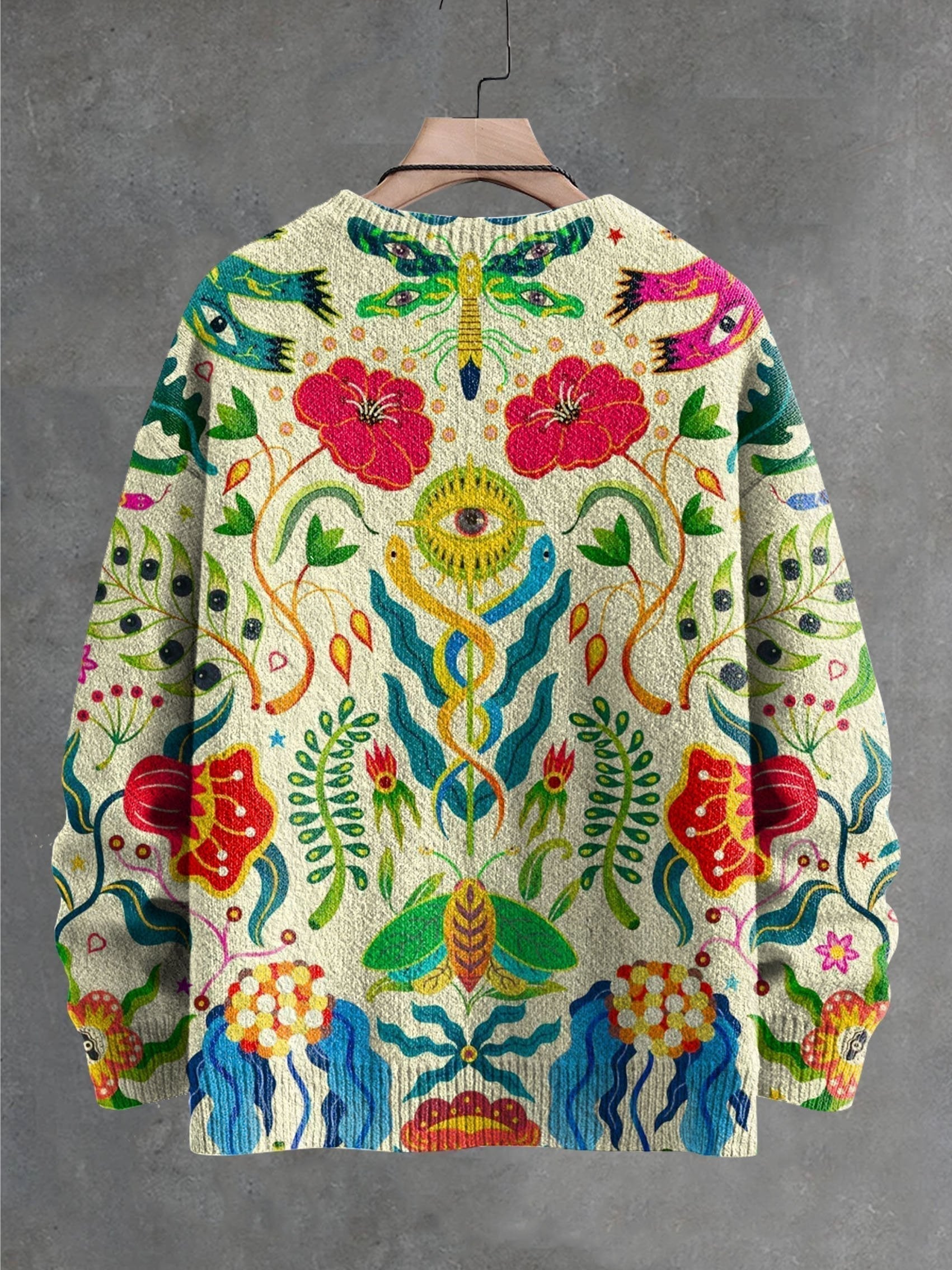 Dawnflora™ | Retro Quirky Eyes Floral Print Pullover Sweater