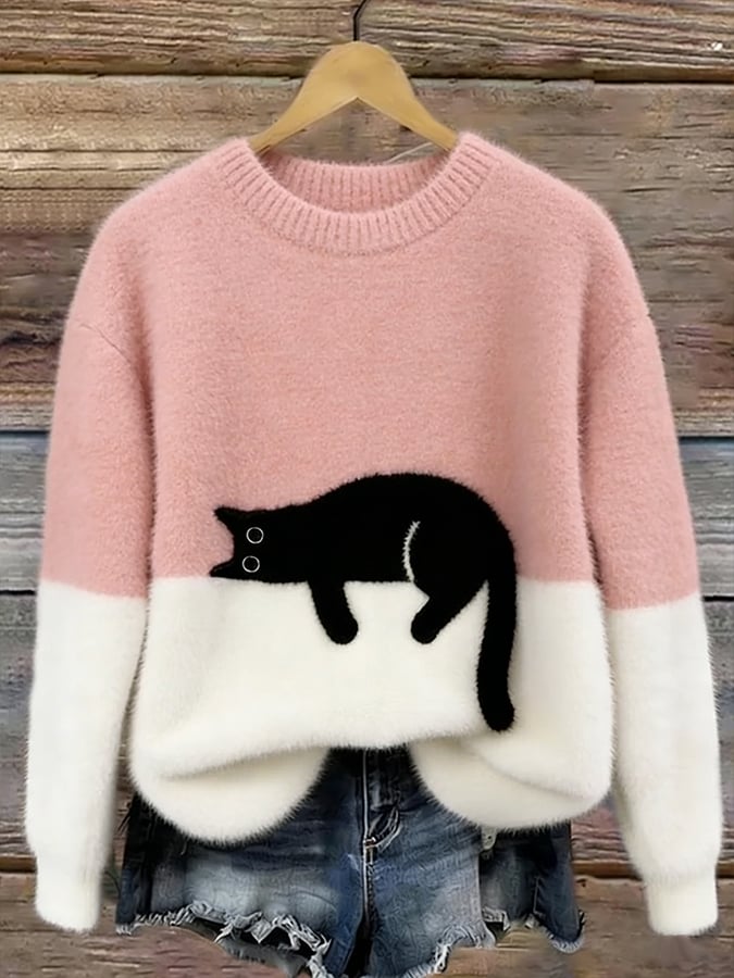 Abilara™ | Cat Print Oversized Sweater