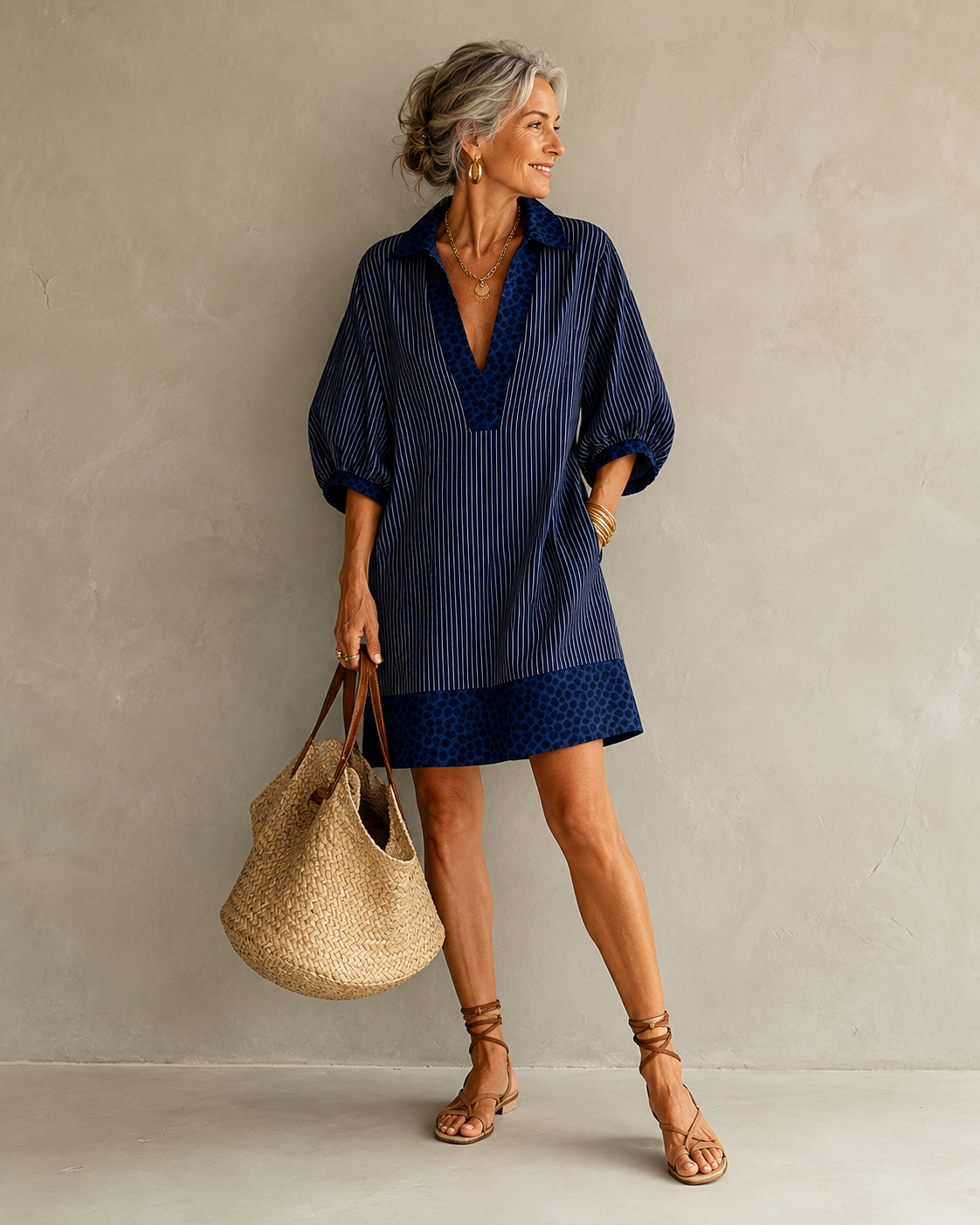 Imogen™ | Striped Dress with Leopard Trim