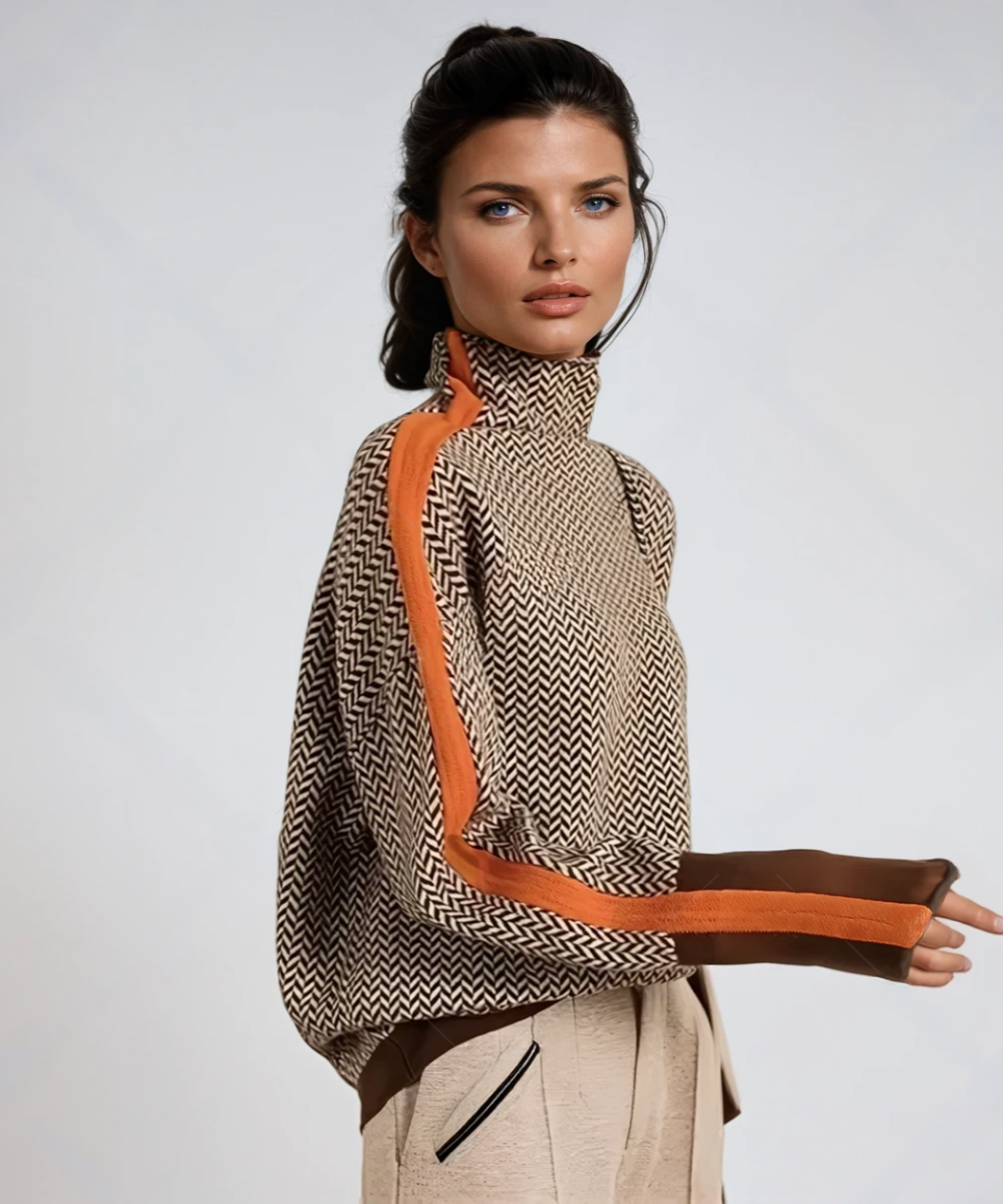 Vyndra™ | Turtleneck Sweater with Striking Contrast Stripes